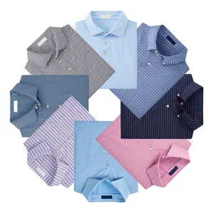 OEM sports casual pattern custom logo golf wear stripe lining polo shirts for men