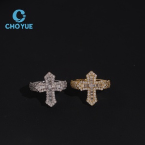 Wholesale Iced Out <b>Rings</b> <b>for</b> <b>Men</b> Hiphop Fine Jewelry 16K Gold Plated VVS D 925 <b>Silver</b> Cross Moissanite <b>Rings</b> with GRA Certified - Product Image 2