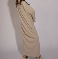 Robe Longue Willson Premium en Jersey, Abaya Beige Unie Fermée avec Poches, Col Rond pour Femme, Robe Maxi Élégante et Discrète pour Filles