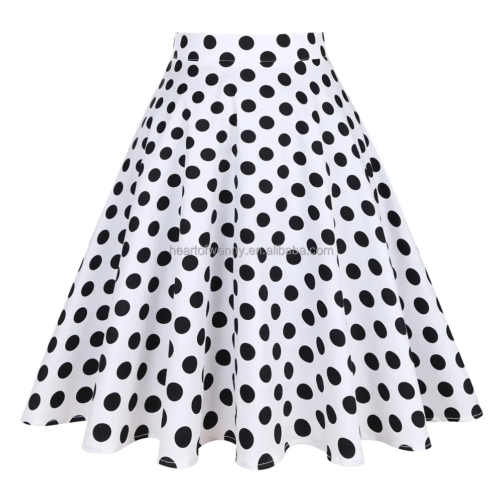 Women Summer Polka Dots White Black Vintage Cotton 50s 60s Skirt