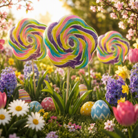 Sucette géante florale vibrante de 400g, bonbon dur, emballée individuellement, saveur fruitée, multicolore, pour la décoration de panier de Pâques