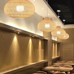 Rattan Pendant <b>Light</b> 40cm 50cm 60cm Diameter Led Round Shape For Hotels Guesthouses Bedroom - Product Image 5