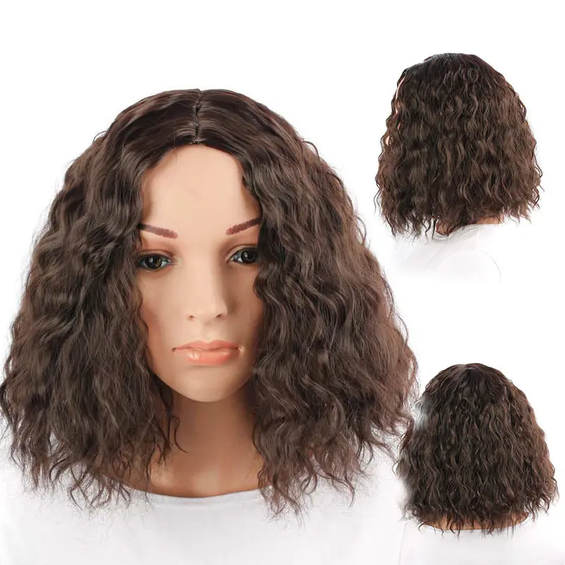 Sentetik peruk kısa dalgalı Bob peruk patlama ile siyah kadınlar için isıya dayanıklı Cosplay parti saç peruk
