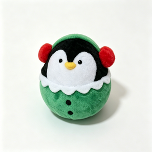 Peluche de Pingüino Navideño Personalizado en Forma de Huevo, Adorable Pingüino Redondo y Regordete con Orejeras de Pompones Rojos - Product Image 3
