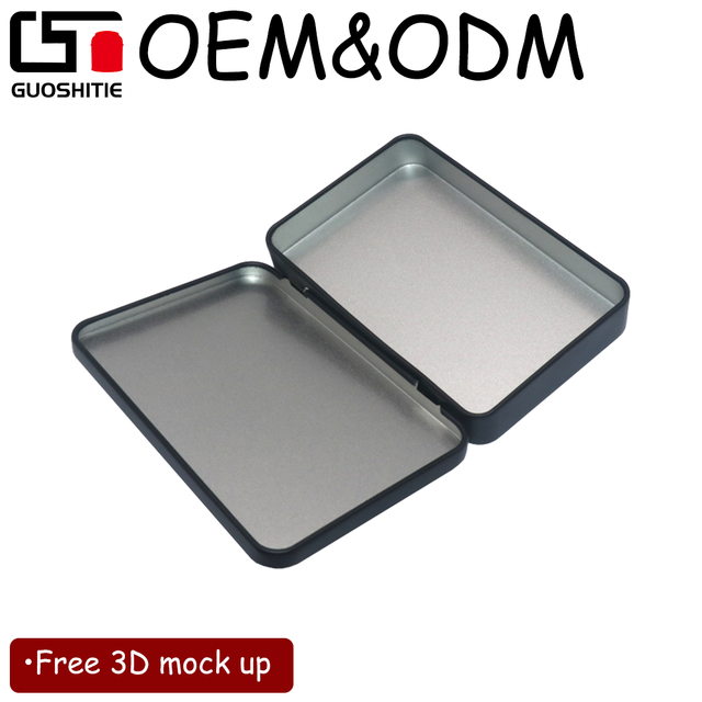 Custom Embossed Logo Mini Tinplate Case Small Metal Tin USB Flash Disk Drive Storage Box Hinged Lid Square Tin Condom Recyclable