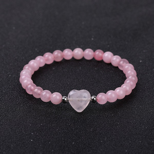 Handmade Unisex Buddhist Trendy Tiger Eye Rose Quartz <b>Beaded</b> <b>Bracelet</b> with Heart Charm 6mm Natural Rose Quartz Anniversary Gift - Product Image 2