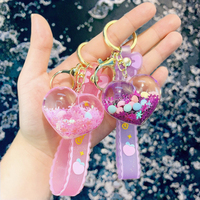 Porte-clés décoratif en acrylique, motif dessin animé mignon, avec perles bulles colorées et bouteille à sable mouvant à l'huile