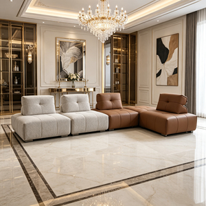 Sofá Seccional Cuadrado de Cuero Genuino Moderno, Diseño Atemporal, Fácil de Combinar con el Interior de una Villa - Product Image 2