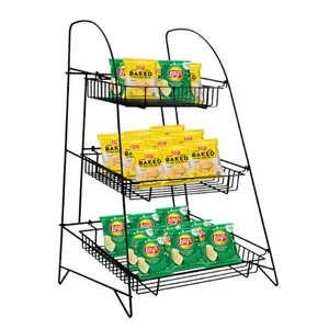 Teller Top Metalen Snack Display Rack 3 Tier Zwart Poeder Gecoate Draad Displays Voor Snacks