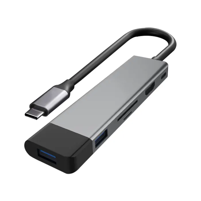 6 ב 1 אלומיניום USB C רכזת TF SD כרטיס קורא USB 3.0 רב פונקצית סוג C רכזת נתונים מתאם עבור C סוג רכזת