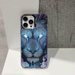 Luxe Big <span class=keywords><strong>Lion</strong></span> Impression <span class=keywords><strong>Argent</strong></span> Galvanisé Clé TPU PC Housse de Téléphone Portable pour Iphone X Xr Xs 11 12 13 14 15 16 17 Pro Max - Product Image 4