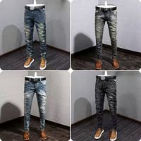 Jeans pour hommes de la mode urbaine, extensibles, bleus, imprimés par un designer personnel, pantalons punk pour hommes, jeans serrés, hip-hop