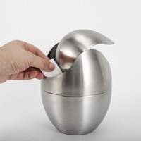 Poubelle miniature en acier inoxydable 304 avec couvercle à bascule, petite poubelle de bureau en forme d'œuf, poubelle en métal pour la cuisine