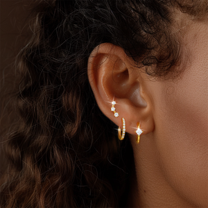CANNER Lot de 3 boucles d'oreilles créoles Huggies en argent S925 avec zircon marquise et pierre de zircon vert, motifs fleur et nœud, bijoux fins - Product Image 4