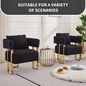 Sillón <span class=keywords><strong>de</strong></span> Lectura Moderno y Ecológico con Cojín <span class=keywords><strong>de</strong></span> Terciopelo Negro y Patas <span class=keywords><strong>de</strong></span> Metal Dorado sin Ruedas para Sala <span class=keywords><strong>de</strong></span> Estar, Dormitorio u Oficina - Product Image 6