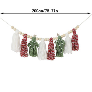 Fournitures de fête de noël vert <span class=keywords><strong>rouge</strong></span> Boho fil gland <span class=keywords><strong>guirlande</strong></span> fête d'<span class=keywords><strong>anniversaire</strong></span> décor bois perle gland <span class=keywords><strong>guirlande</strong></span> - Product Image 2