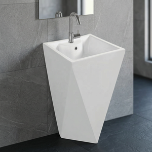 Lavabo rond blanc imprimé, moderne, cylindrique, autoportant, en surface solide - Product Image 3