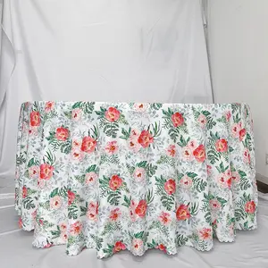 Luxury Polyester Floral 120 Round Tablecloth For Wedding Party