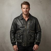 Vestes en cuir vintage pour hommes personnalisables fabriquées par des artisans |   Blouson aviateur multi-poches, fabrication haut de gamme, tissu lourd et résistant