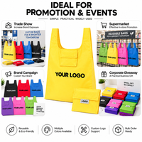 Sacs de courses en polyester 210D avec logo personnalisé, pliables, réutilisables, pour événements promotionnels, cadeaux en gros