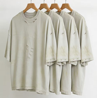 T-shirt court en coton 260 GSM à épaules tombantes avec ourlet brut délavé et déchiré, style grunge streetwear, tee-shirt vierge pour homme OEM