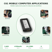 Batería de Repuesto de Iones de Litio Cowon J767 de 3.6V 6700mAh 24.12Wh para el Escáner de Código de Barras Chainway C61 BTRY-C61-67MA