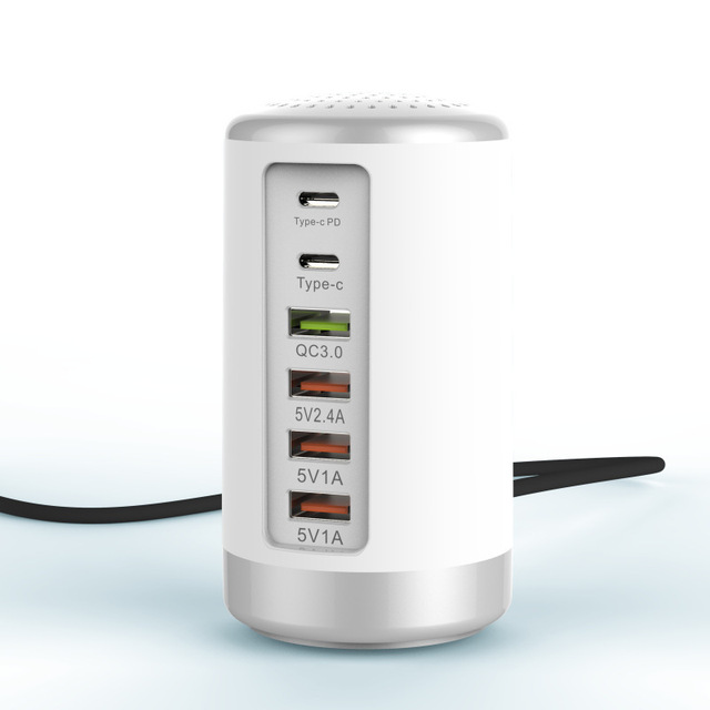 Advanced 65W USB-C Fast Charging 6-Port Desktop Charging Station for Multiple Mobile Devices Simultaneous Power Supply