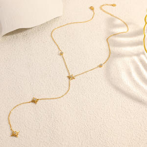 Collar con Colgante de Geometría Estelar, Chapado en Oro de 18k, Engaste Pavé, Cadena en Forma de Y, Joyería de Moda para Fiestas - Product Image 4