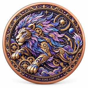 Moneta in rame puro .999 <span class=keywords><strong>da</strong></span> 1 oz, serie Animale Macchinario Leone, con rilievo 3D, colorazione UV, effetto proof, opera d'arte in metallo - Product Image 4
