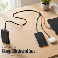 Câble de charge USB 3-en-1 en nylon tressé pour charge rapide, compatible avec plusieurs appareils (Type C, Micro USB, USB-A) pour téléphones et tablettes - Vente en gros