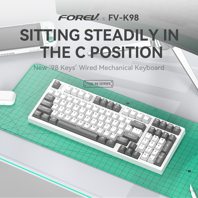 K98 101-Key ABS Wired Mechanical Keyboard USB Interface Customizable Mechanical Switches Macro Programming Mixed-Color
