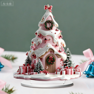 DAMI Vente en gros Maison de Noël en acrylique 2D avec nœud rouge et vert, accessoire de montage pour la maison, le salon, les décorations de table de fête - Product Image 3