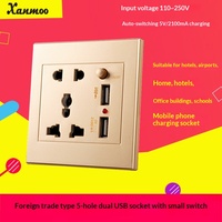 Prise USB à cinq trous, double ports USB, panneau de commutation, matériau en bronze phosphoreux, prise murale universelle multifonctionnelle pour la maison