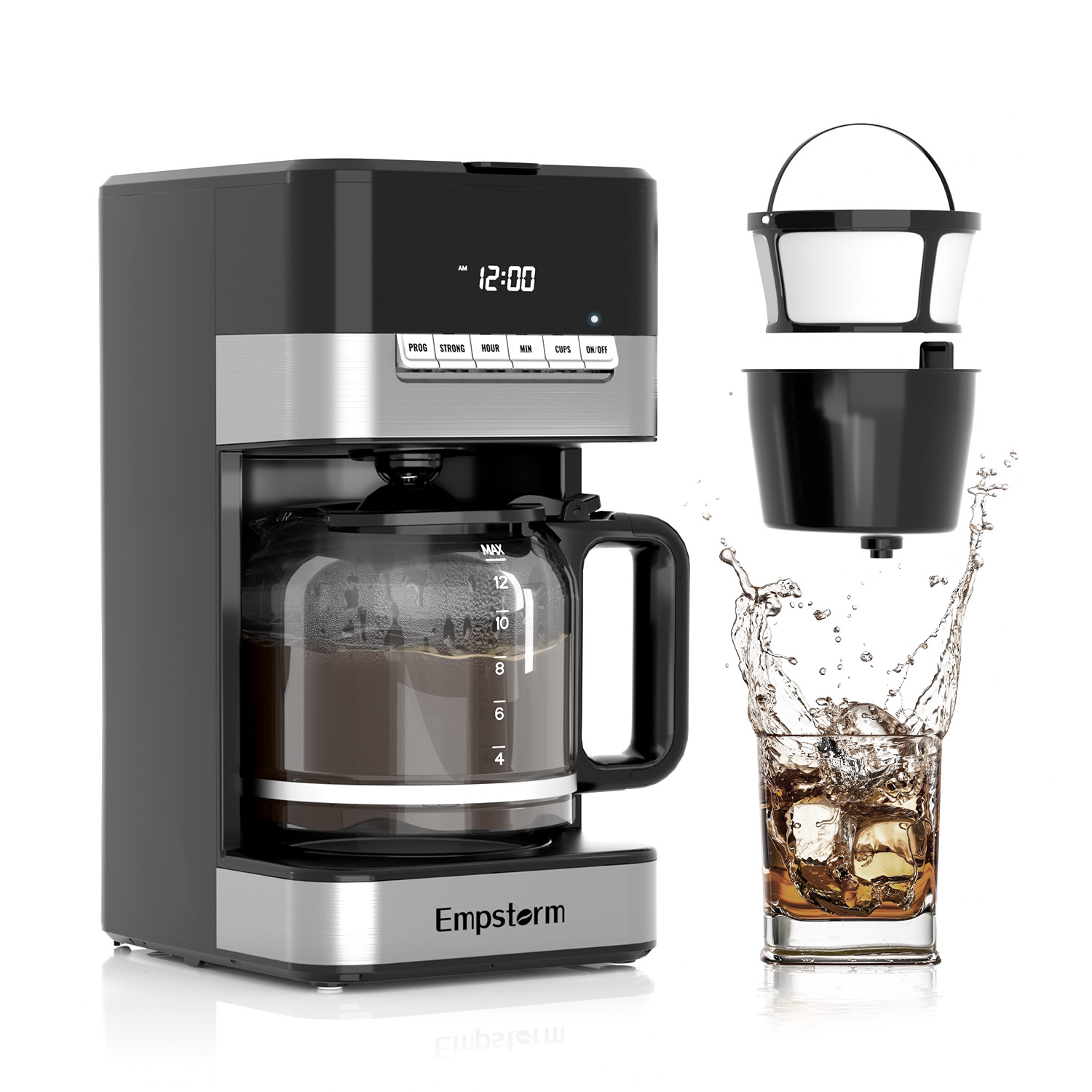 Empstorm 12-Cup 1.8L Drip Coffee Maker Electric Semi-Auto Glass Pot with  Keep Warm Function for Household & Commercial Use| Alibaba.com