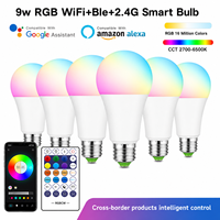 Ampoule LED Intelligente Wi-Fi, Contrôle Vocal via l'Application Alexa, Télécommande 2.4G, Multicolore RGB pour la Nuit, les Fêtes et les Jeux, Appareils Domestiques Intelligents