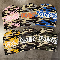 Bonnet tricoté unisexe motif camouflage dollar style hip-hop hiver, sans revers, doux et léger