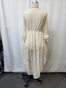 Vestido Midi Bohemio de Encaje Crema para Mujer - Cuello en V con Volantes y Manga Larga - Moda Sehe - Product Image 6