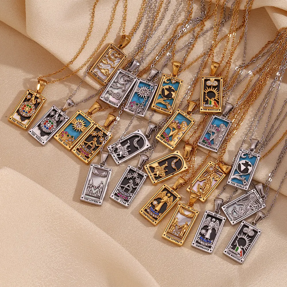 ODM Collier Femme Stainless Steel Rectangular Drip Zircon Tarot Card Necklace Jewelry