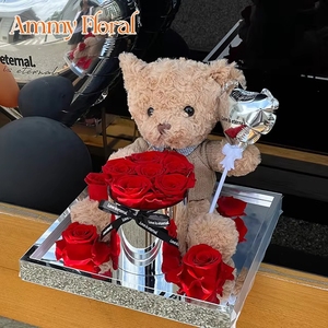 Coffret en acrylique miroir AM-PFHJ03 Ours en peluche de luxe 2025 – Roses éternelles préservées d'Ammy – Cadeaux de Noël pour la meilleure maman - Product Image 4