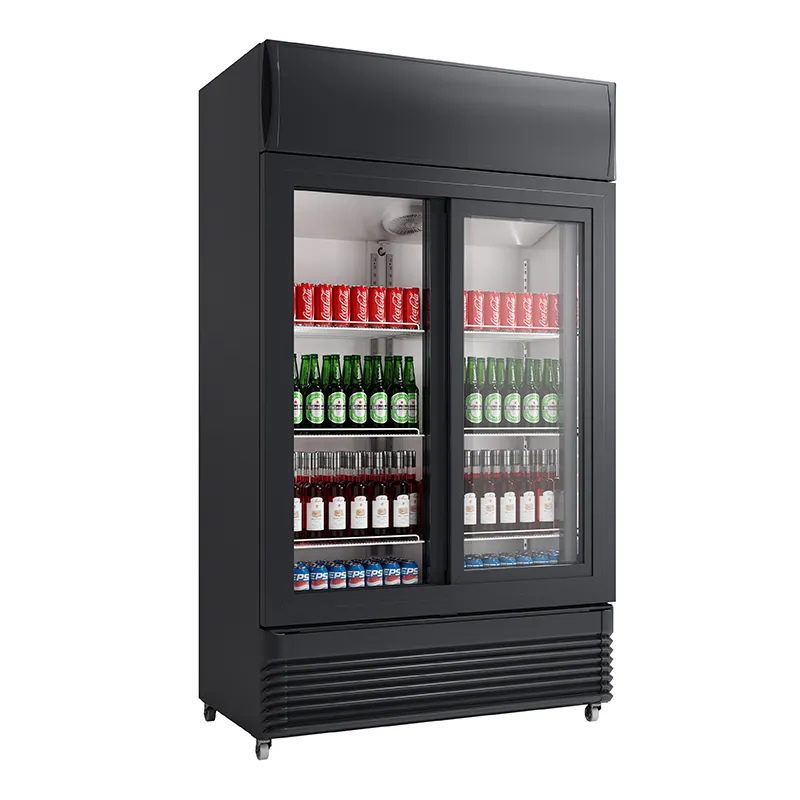 WEILI Commercial vertical beverage showcase display refrigerators with two glass door fridge freezer cooler