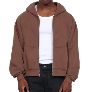 Logo personnalisé French Terry Full Zipper-Up Sweat à capuche en coton épais de haute qualité imprimé partout recadrée hiver 2 pièces hommes - Product Image 1