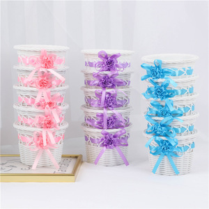 Wen Hope Mini cesta de flores de plástico redonda de 9,4 cm, blanca con lazo de cinta, decoración de escritorio para el hogar, jardinería, recuerdos de fiesta - Product Image 2