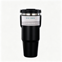 Gobelet isotherme en acier inoxydable de 40 oz, tasse à café de voyage à double paroi avec poignée et couvercle rabattable, logo personnalisé OEM