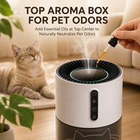 Purificateur d'air pour poils d'animaux avec chambre de collecte des poils visible, 4 vitesses de ventilation, minuterie, lumière d'ambiance et contrôle des odeurs