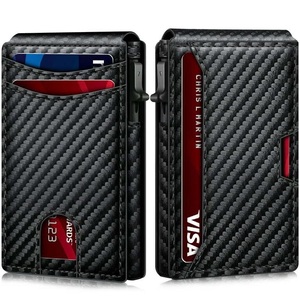 Portefeuille tactique pour homme en fibre de carbone avec blocage RFID, fin, à rabat, avec porte-cartes magnétique, fente pour carte d'identité, poche avant - Product Image 1