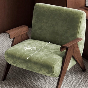 Fauteuil simple vert rétro nordique en chenille, style décontracté, bois massif, mobilier de salon de luxe léger - Product Image 4