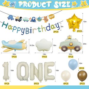 20 Ballons d'<span class=keywords><strong>Anniversaire</strong></span> pour Bébé de <span class=keywords><strong>1</strong></span> <span class=keywords><strong>An</strong></span>, Décoration de Première Fête pour Garçon, Chiffres en Latex de 32 Pouces, Bannière Joyeux <span class=keywords><strong>Anniversaire</strong></span>, Avion et Voiture Rétro - Product Image 2