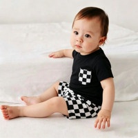 Ensemble de shorts en coton/élasthanne à imprimé décontracté d'été pour bébés garçons, tout-petits, noir