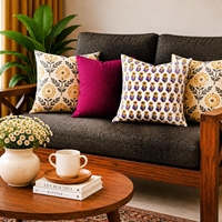 Housse de coussin décorative en coton 100% à imprimé botanique jaune et violet pour canapé, chambre et maison
