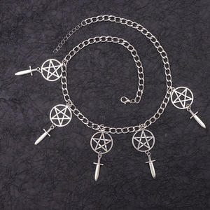 Collar con Colgante de Espada de Cinco Puntas, Aleación de Zinc, Cadena Gótica para Clavícula, Joyería para Fiesta, Color Oro Blanco - Product Image 3